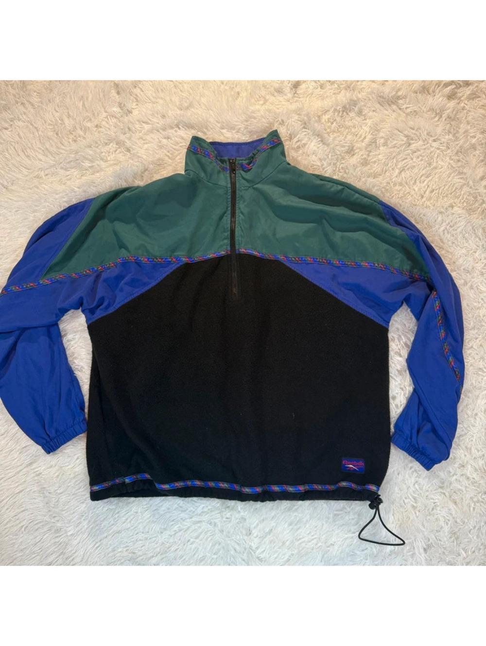 Vintage 90s Reebok 1/4 Zip Pullover Fleece Colorblock Jacket Nylon Sleeve Mens S